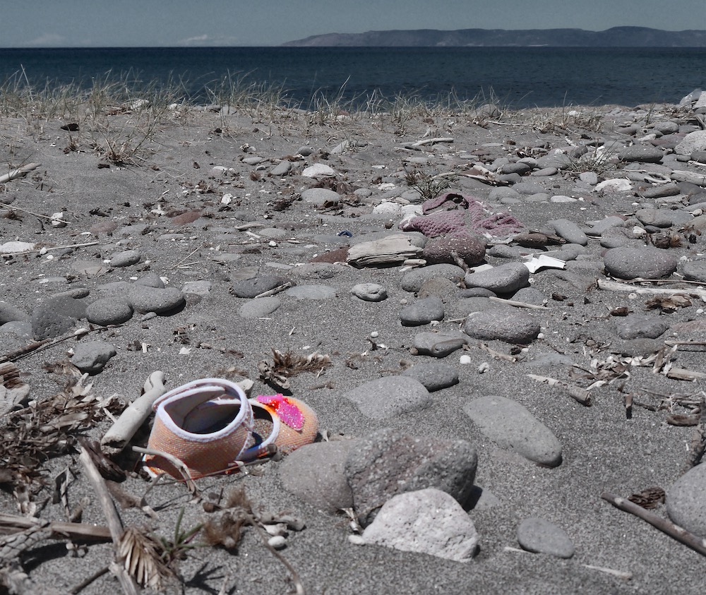 Abandoned refugee child's shoe, north Lesbos